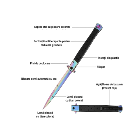 Set doua bricege tip Stiletto, multicolor, deschidere manuala, lungime 33 cm, lama metalica [2]