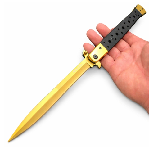 Briceag tip Stiletto, deschidere manuala, lungime 33 cm, lama metalica, auriu [2]