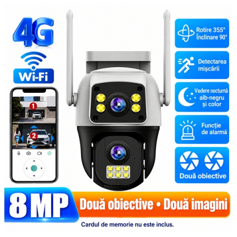 Set cameră de supraveghere exterior si 2 lămpi solare LED cu senzori și telecomenziDEPOX®, 8 MP, 4G SIM / Wi-Fi, două obiective, 355°, vedere nocturnă color [2]