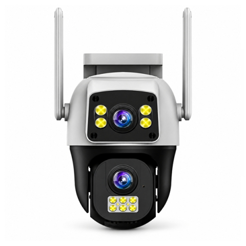 Set cameră de supraveghere exterior si 2 lămpi solare LED cu senzori și telecomenziDEPOX®, 8 MP, 4G SIM / Wi-Fi, două obiective, 355°, vedere nocturnă color [1]