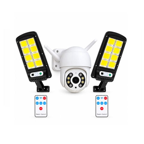 Accesori casa & gradina - Cameră de supraveghere exterior si  2 lămpi solare LED cu senzori și telecomenzi DEPOX®, Wi-Fi, 360°, vedere nocturnă