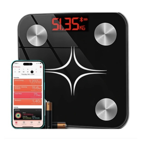 ELECTRONICE - Cântar electronic inteligent pentru baie, aplicație smart, afișaj digital iluminat, termometru, maxim 180 kg, negru