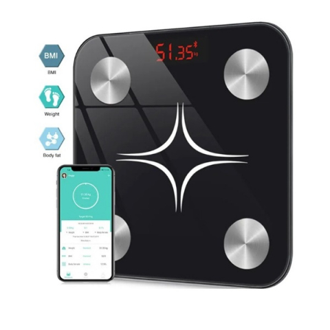 Cântar electronic inteligent pentru baie, aplicație smart, afișaj digital iluminat, termometru, maxim 180 kg, negru [1]