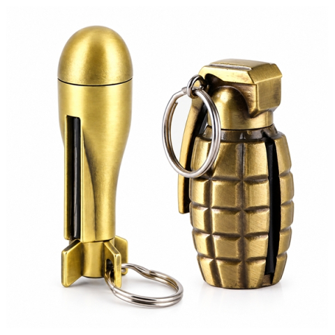 Accesori camping & drumetii - Set 2 Chibrituri Permanente Metalice tip Amnar cu Breloc DEPOX®, Reincarcabile, Aprinzatoare pentru Camping si Outdoor, Model Clasic + Grenada, Auriu/Bronz