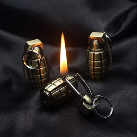 Set 2 Chibrituri Permanente Metalice tip Amnar cu Breloc DEPOX®, Reincarcabile, Aprinzatoare pentru Camping si Outdoor, Model Clasic + Grenada, Auriu/Bronz [8]