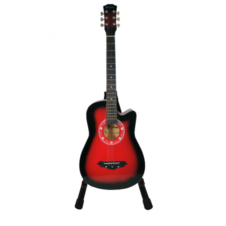 Chitare clasice - Chitara clasic, 95 cm, lemn, Cutaway, rosie, stativ inclus