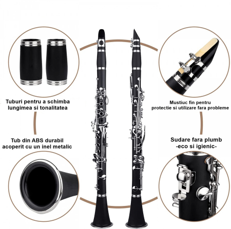 Clarinet IdeallStore®, Musical Virtue, 17 clape, 67 cm, negru, geanta inclusa [15]