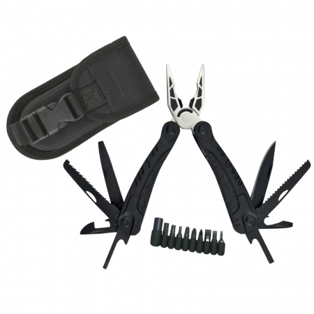 Accesori camping & drumetii - Cleste multifunctional IdeallStore®, Survival Gear, otel inoxidabil, 18 functii, 24 cm, negru, husa inclusa