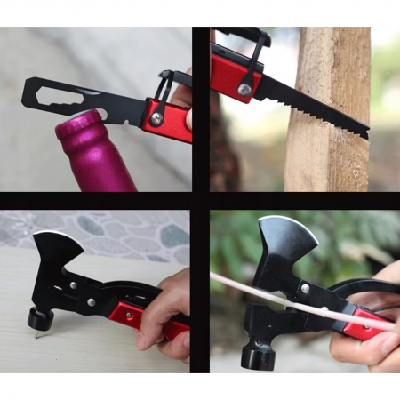 Cleste multifunctional IdeallStore®, Survival Instinct, otel inoxidabil, 16 functii, 16.5 cm, rosu, husa inclusa [6]