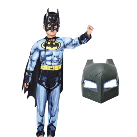 Costume Halloween copii - Set costum Batman cu muschi si masca LED, M, 5-7 ani, 110-120 cm