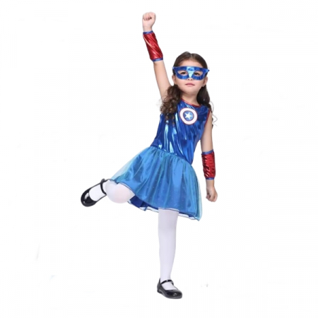 Costum Captain America fete, Albastru, 3-5 ani, 100-110 cm [2]