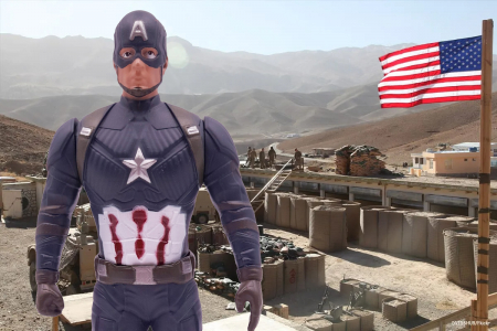 Costum Captain America pentru copii, First Avenger, poliester, albastru, figurina inclusa, 3-5 ani, 100-110 cm [9]