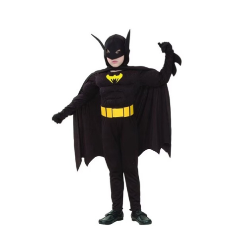 Costume si seturi pentru copii - Costum carnaval Batman cu muschi pentru copii, 3 -5 ani, 90-110 cm, negru