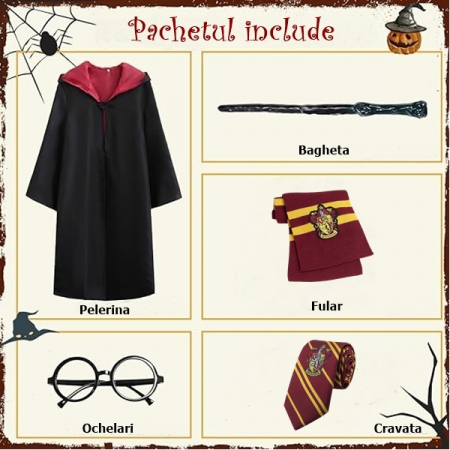 Costum carnaval copii Harry Potter cu cravata,ochelari,bagheta si fular,7-9 ani [3]