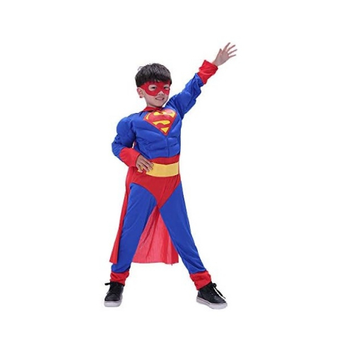 Costume si seturi pentru copii - Costum carnaval Superman cu muschi pentru copii, Justice, rosu-albastru, 3-5 ani, 90-110 cm