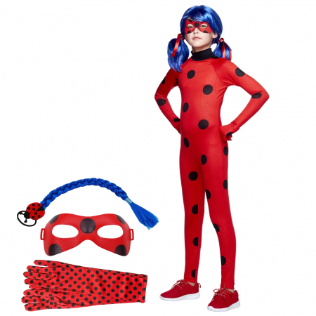 Costume Halloween copii - Costum copii, Buburuza Miraculoasa, combinezon, coada, masca si manusi, 3-5 ani, 100-110 cm