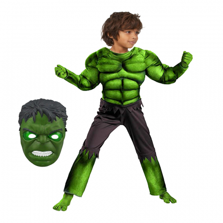 Costume Halloween copii - Costum cu muschi Hulk pentru copii, Infinity War, masca inclusa, 100-110 cm, 3-5 ani