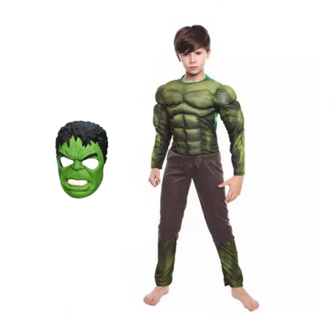 Costume Halloween copii - Pachet costum cu muschi Hulk si masca pentru copii, War, 120-130 cm, 7-9 ani