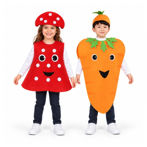 Costume si seturi pentru copii - Set doua costum pentru copii Ciuperca si Morcov, DEPOX®, portocaliu/rosu, marime universala