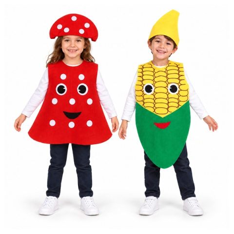 UNIVERSUL COPIILOR - Set doua costume pentru copii legume Ciuperca si Porumb DEPOX®, rosu/galben, marime universala