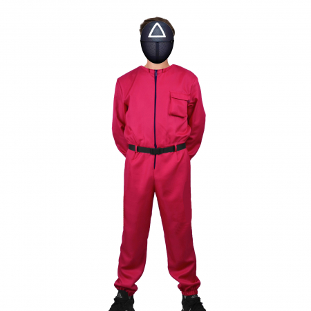 Masti si costume adulti - Costum pentru adulti, Jocul Calamarului, model Triunghi, marimea S, rosu, centura inclusa