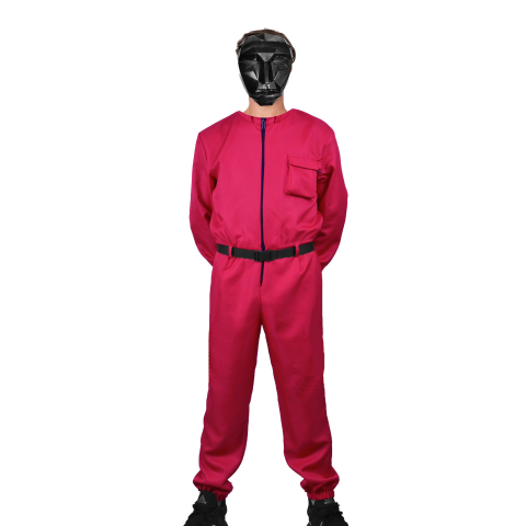 UNIVERSUL COPIILOR - Costum pentru copii, Jocul Calamarului, model Lider, 7-9 ani, rosu, centura inclusa