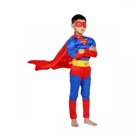 Costum Superman cu muschi, 3-5 ani , Albastru , Halloween