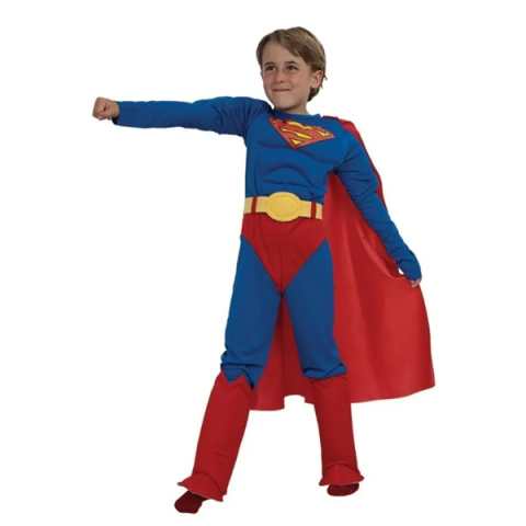 Costume Halloween copii - Costum Superman cu muschi, pelerina si masca, 3-5 ani, 100-110 cm