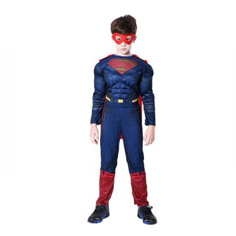 UNIVERSUL COPIILOR - Costum Superman cu Mușchi pentru Copii DEPOX®, Salopetă, Pelerină și Mască, 3-5 Ani, 100-110 cm