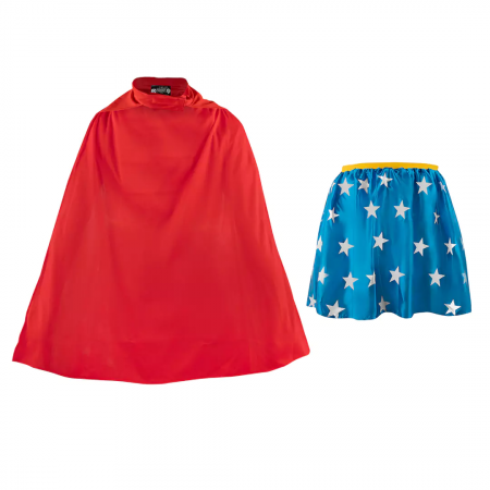 Costume Halloween copii - Costum Wonder Woman pentru copii, Themyscira Princess, fusta si pelerina, poliester, albastru-rosu, 4-6 ani