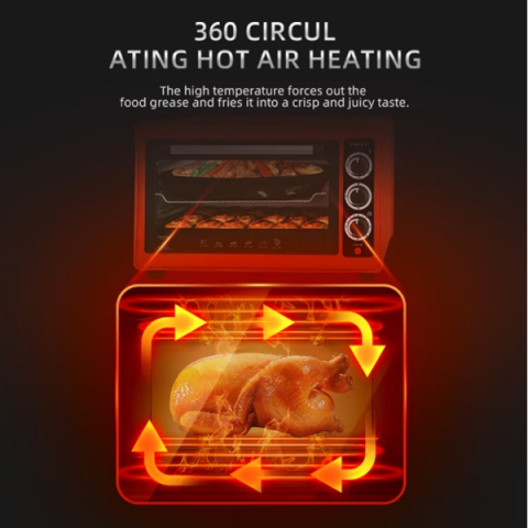 Cuptor electric 360°, Timer, Tuburi inox 304, 2000W, 48L, Roșu [3]