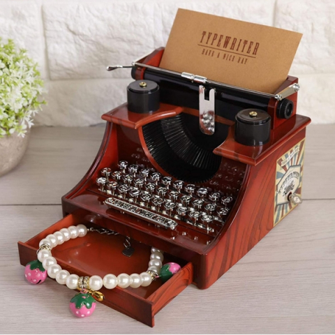 Cutie muzicala tip masina de scris, plastic, 14×15×11cm, maro [3]