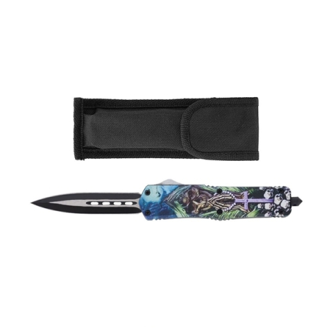 Cuțit automat cu arc, lamă dublă tip pumnal, husă cordura, 23 cm [9]