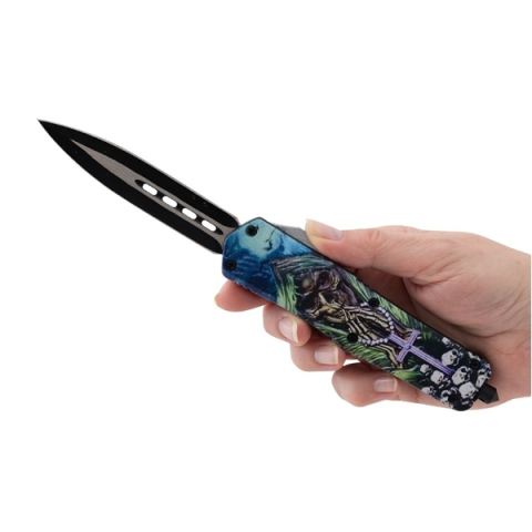 Cuțit automat cu arc, lamă dublă tip pumnal, husă cordura, 23 cm [10]