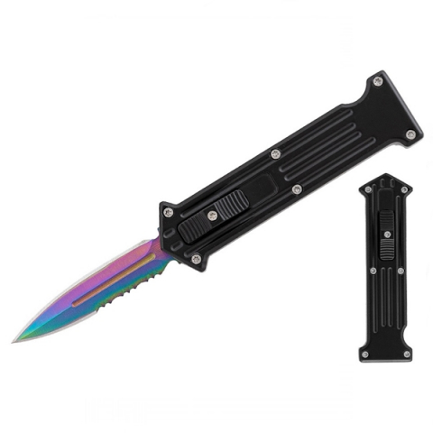 Cutite vanatoare - Cutit automat cu arc, OTF,  otel inoxidabil, 12.5 cm, teaca inclusa