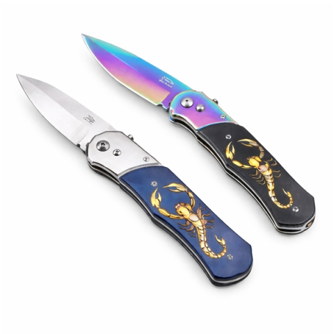 Bricege - Set de doua cutite automate, DEPOX®, design compact, 24 cm,husa inclusa, bleumarin/negru