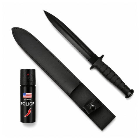 Cutite vanatoare - Set baioneta cu doua taisuri si spray paralizant chili, DEPOX®, 35 cm/60 ml