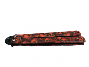 Briceag fluture IdeallStore®, Happy Orange Skulls, pentru antrenament, 22 cm [5]