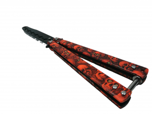 Briceag fluture IdeallStore®, Happy Orange Skulls, pentru antrenament, 22 cm [2]