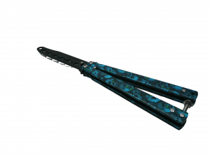 Briceag fluture IdeallStore®, Happy Blue Skulls, pentru antrenament, 22 cm [2]