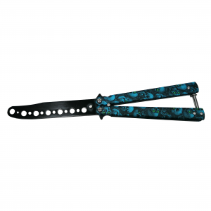 Briceaguri fluture & antrenament - Briceag fluture IdeallStore®, Happy Blue Skulls, pentru antrenament, 22 cm