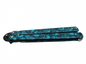 Briceag fluture IdeallStore®, Happy Blue Skulls, pentru antrenament, 22 cm [5]