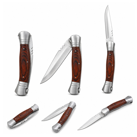 Set 2 Cuțite Pliabile Outdoor, Oțel Inoxidabil DEPOX®,maner lemn, 37 cm/28,5 cm, maro [6]