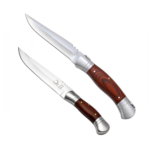 Bricege - Set 2 Cuțite Pliabile Outdoor, Oțel Inoxidabil DEPOX®,maner lemn, 37 cm/28,5 cm, maro