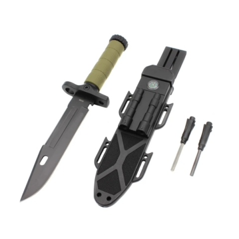 Cutite vanatoare - Cutit cu amnar si ascutitor , 32 cm DEPOX® , teaca multifunctionala, verde military