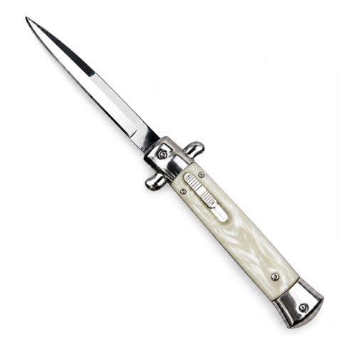 Cuțit cu lamă tip stiletto automat DEPOX®, mâner alb, 27 cm, cu husă inclusa [1]