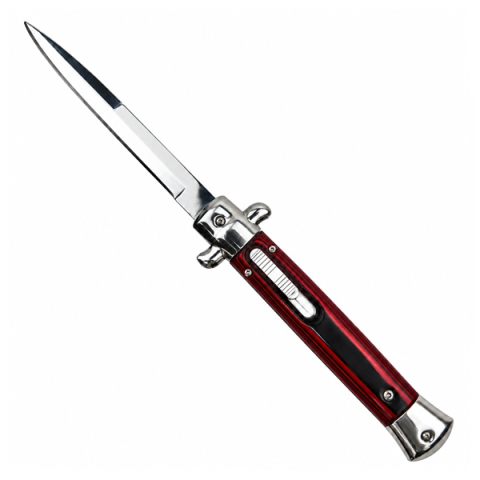 Cuțit cu lamă tip stiletto automat DEPOX®, mâner rosu/negru, 27 cm, cu husă inclusa [1]
