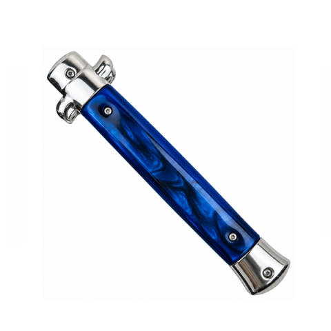Cuțit cu lamă tip stiletto automat DEPOX®, mâner albastru, 27 cm, cu husă inclusa [2]