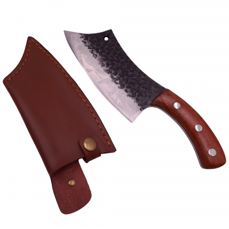 Cutite macelarie - Cutit de macelarie IdeallStore®, lucrat manual, Fine Cooking, 26 cm, maner lemn, husa piele ecologica