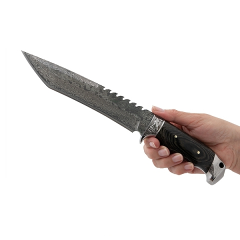 Cutit de vanatoare cu lama fixa  DEPOX®, Mâner din Lemn, Design Tip Damasc, Husă Cordura, 30 cm, Negru [4]